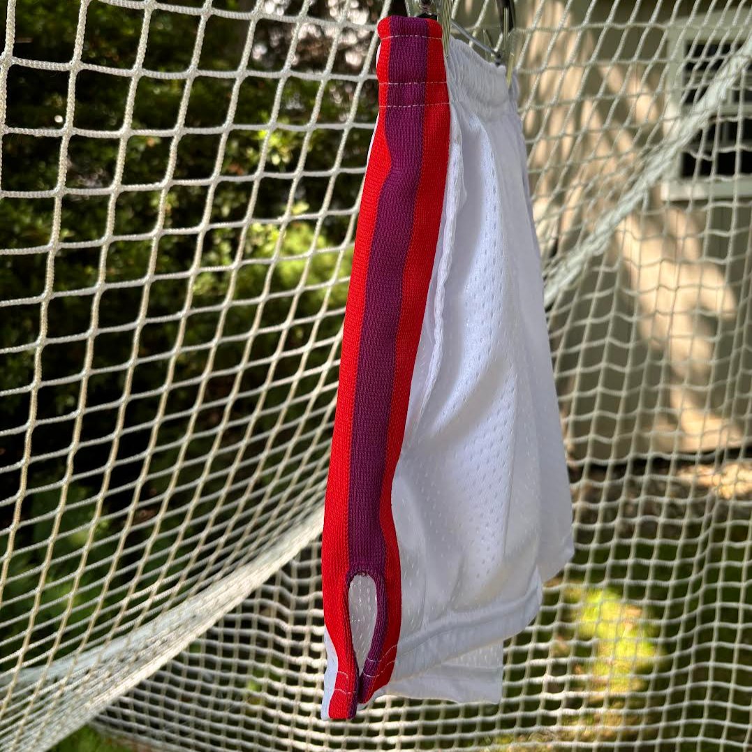 4 INCH WHITE MESH W/ RED, MAGENTA, RED KNIT STRIPES